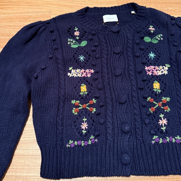DOEN Forget Me Not Navy Blue Cardigan, Size Large - Picture 2 of 8